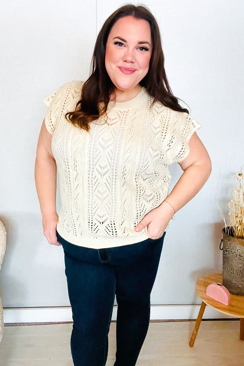 The Perfect Find Beige Dolman Short Sleeve Crochet Sweater Top