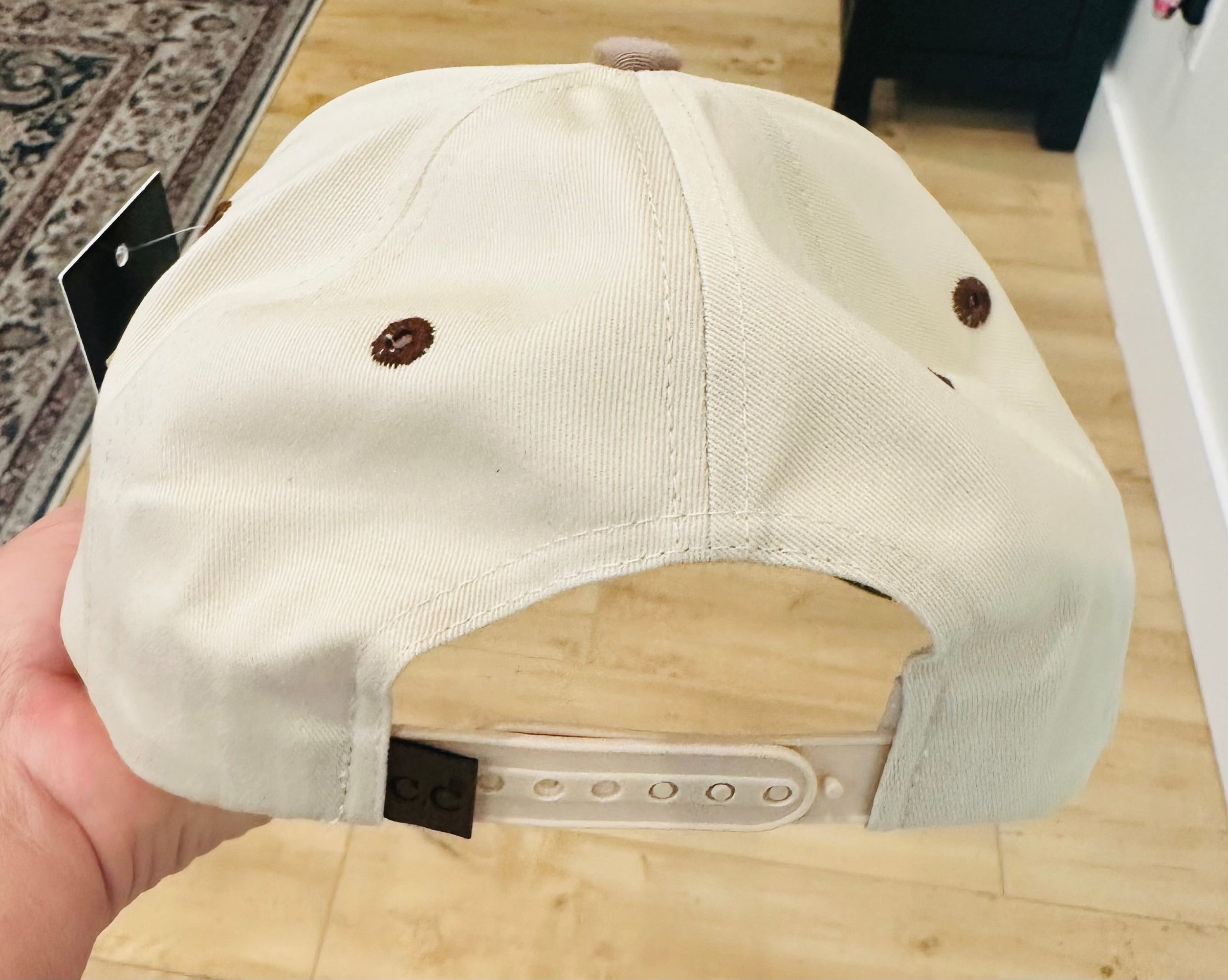 TEXAS Puff Embroidery in Dusty Blue on a natural and leopard hat
