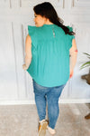 Love Life Cotton Turquoise Frill Mock Neck Flutter Sleeve Top