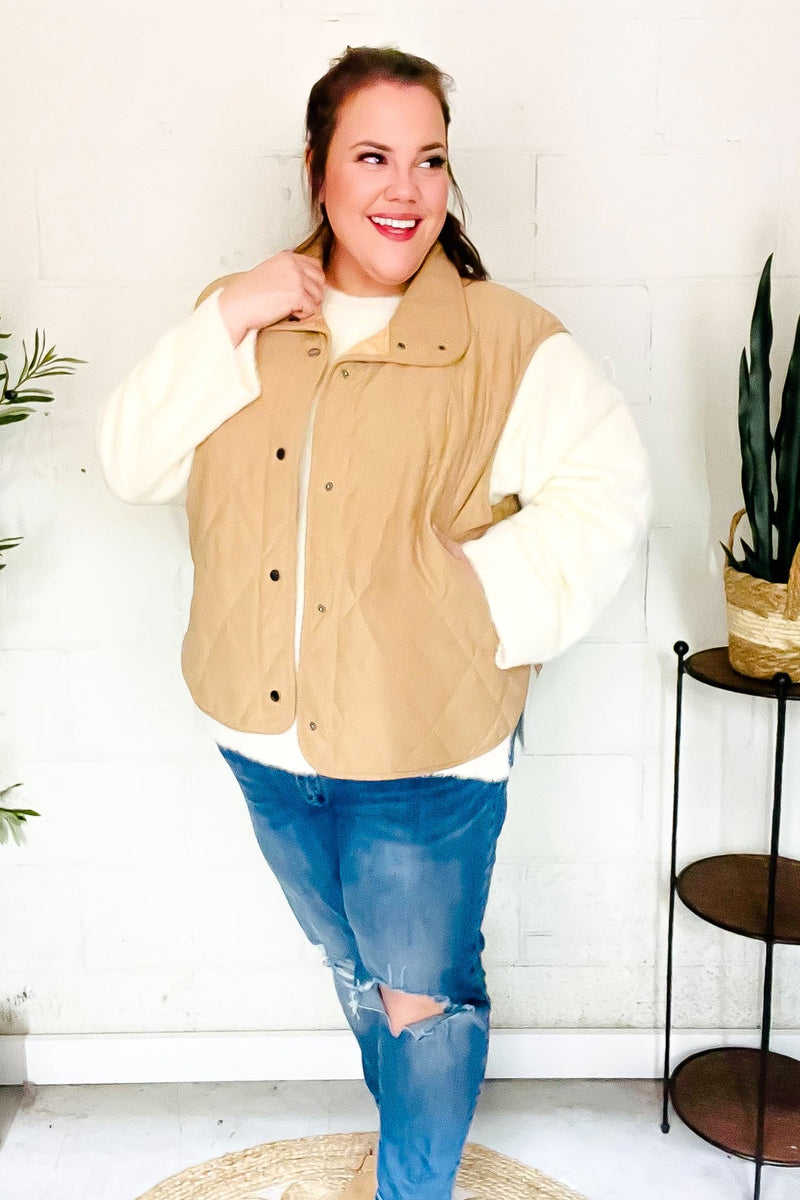 Fall Vibes Taupe Corduroy Snap Button Quilted Vest