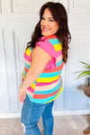 Relaxed Fun Mint & Fuchsia Stripe Flutter Sleeve Terry Knit Top