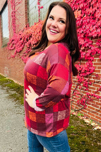 You Got This Burgundy Checker Plaid Print Hacci Knit Top