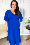 Live For Today Royal Blue Elastic V Neck Tiered Maxi Dress