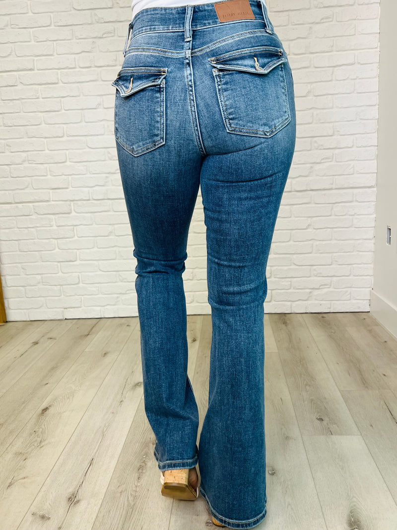 Ariana High Rise Double Button Waistband Flare Jeans