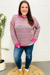 Bring Joy Magenta Multicolor Textured Waffle Knit Sweater