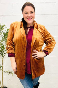 Holiday Stunner Rust Velvet Lapel Blazer