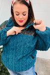 Going With You Teal Sequin & Sherpa Half Zip Pullover