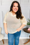 Can't Look Away Oatmeal Netted Crochet Collared Sweater Top