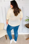 Can't Look Away Oatmeal Netted Crochet Collared Sweater Top