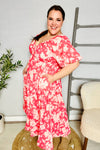 Hello Beautiful Coral Elastic V Neck Tiered Big Floral Maxi Dress