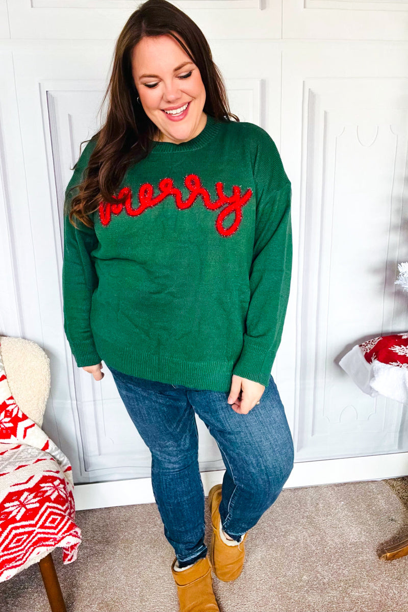 Be Merry Hunter Green Pop Up Lurex Sweater