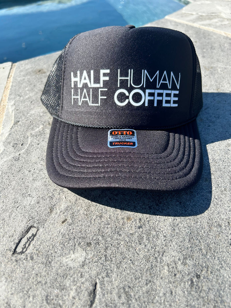 Half Human Half Coffee DTF Printed Trucker Hat