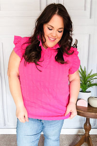 Glamorous In Hot Pink Textured Ruffle Mock Neck Top