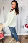 Lock Eyes Ivory Notched Neck With Patch Oversized Sweater