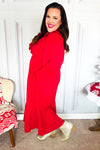 Beautiful You Holiday Red Overlap Ruffle V Neck Midi Dress