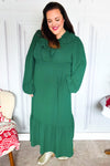 Beautiful You Holiday Green Overlap Ruffle V Neck Midi Dress