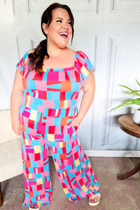 Scarlet & Aqua Geometric Print Wide Leg Jumpsuit