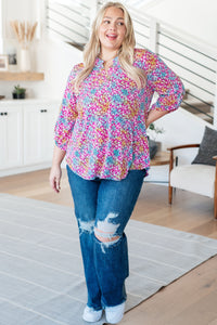 Lizzy Top in Pink and Aqua Ditsy Floral