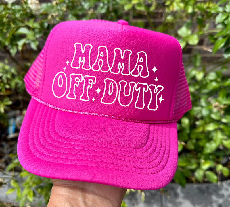Mama Off Duty DTF Printed Hot Pink Trucker Hat