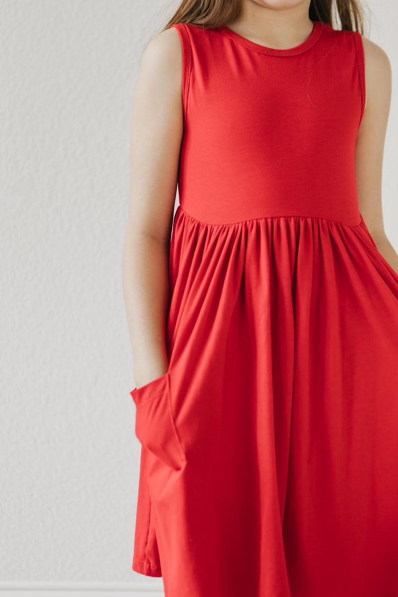 Red Tank Pocket Twirl Dress