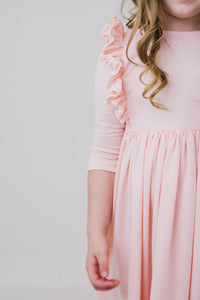 Petal Pink 3/4 Sleeve Ruffle Twirl Dress