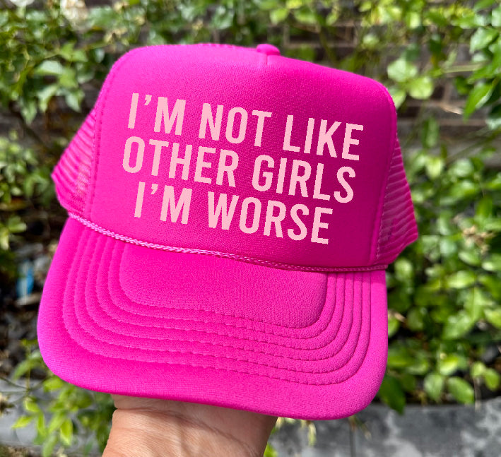 Not Like Others Girls DTF Printed Hot Pink Trucker Hat