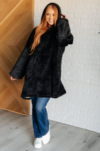 Oversized Velour Blanket Hoodie in Black