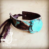 Narrow Leather Cuff w/ Turquoise Slab-Turquoise Navajo 002g