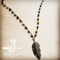 Amazonite Beaded Necklace with Antique Gold Feather 251x