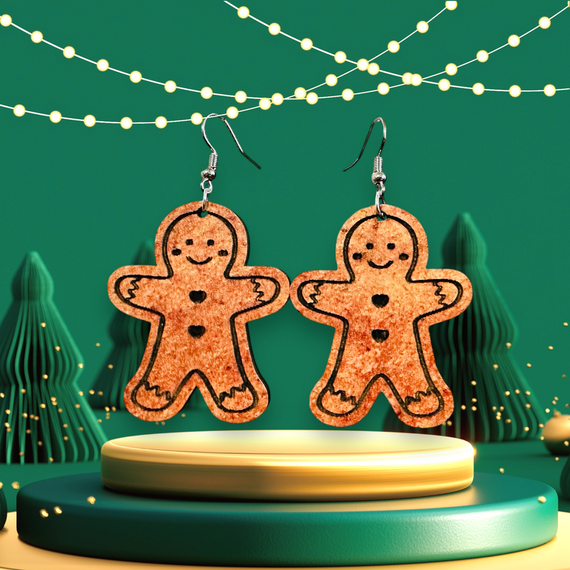 Gingerbread Man Wood Earrings