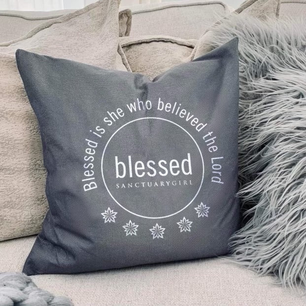 Love Notes: Blessed is She Who Believed Pillow Cover