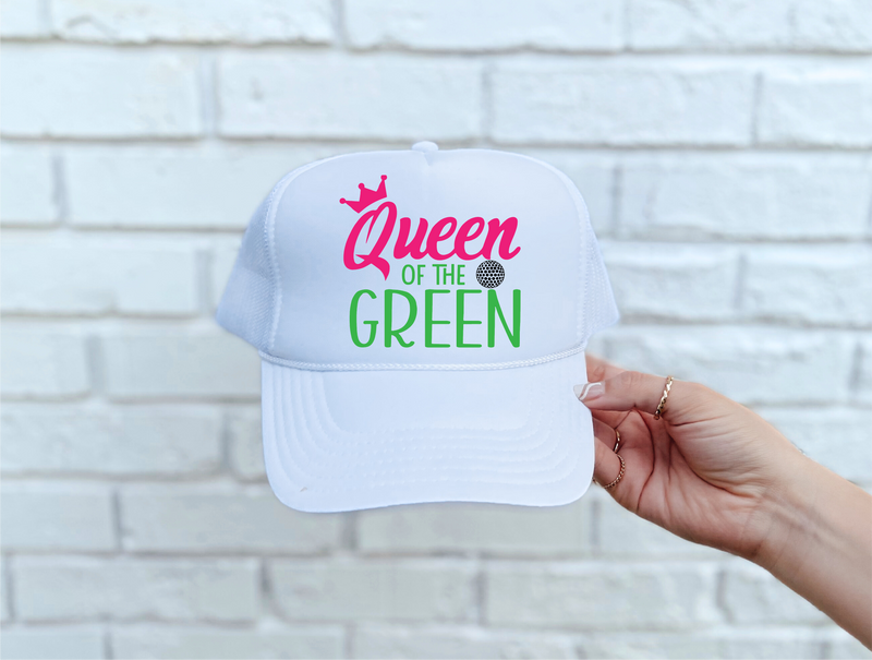 Queen of the Green DTF Printed White Trucker Hat