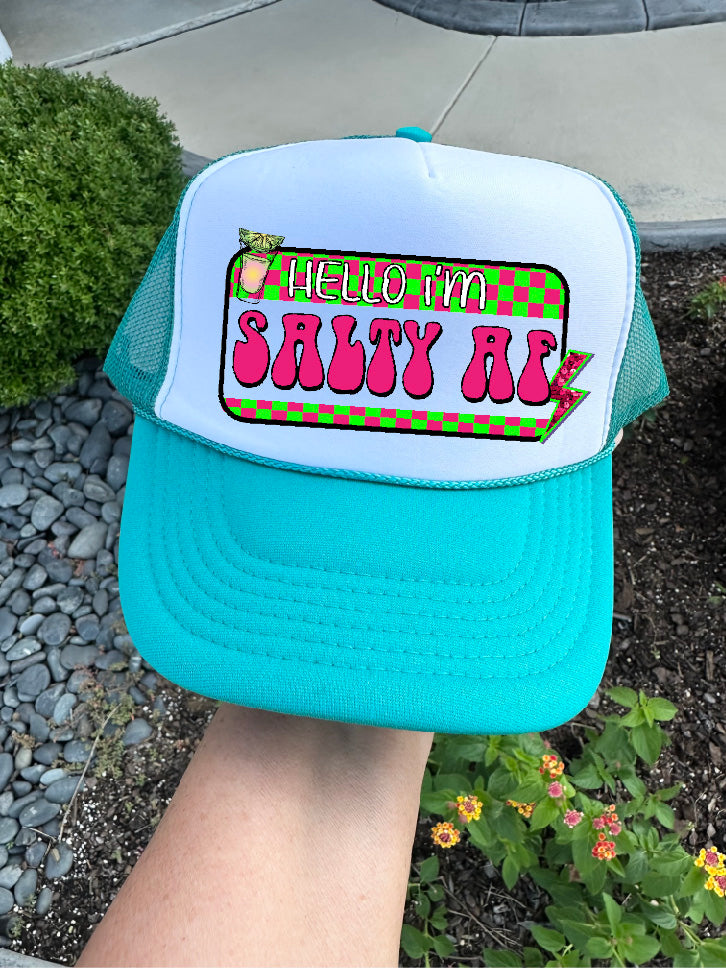 Salty AF DTF Printed Jade & White Trucker Hat