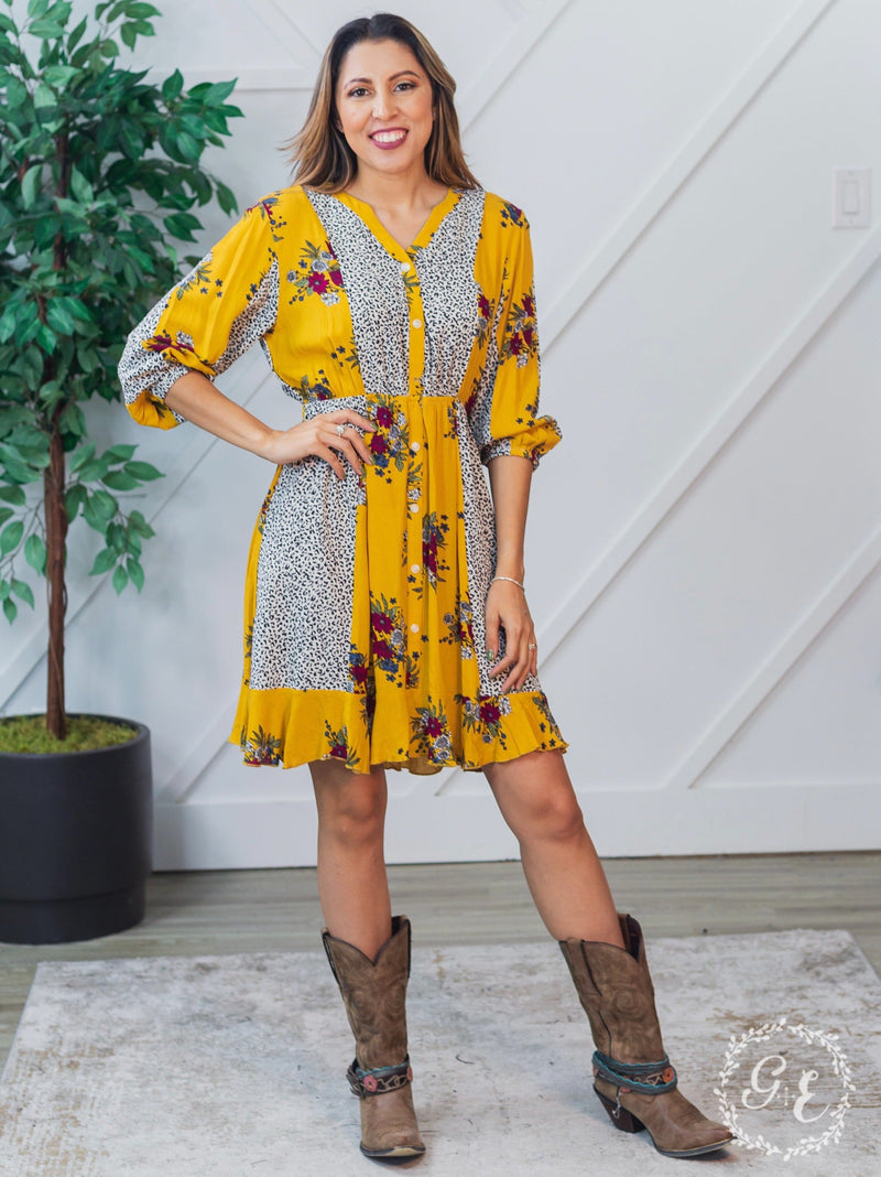 Boho Rhapsody Mustard and Leopard Dress