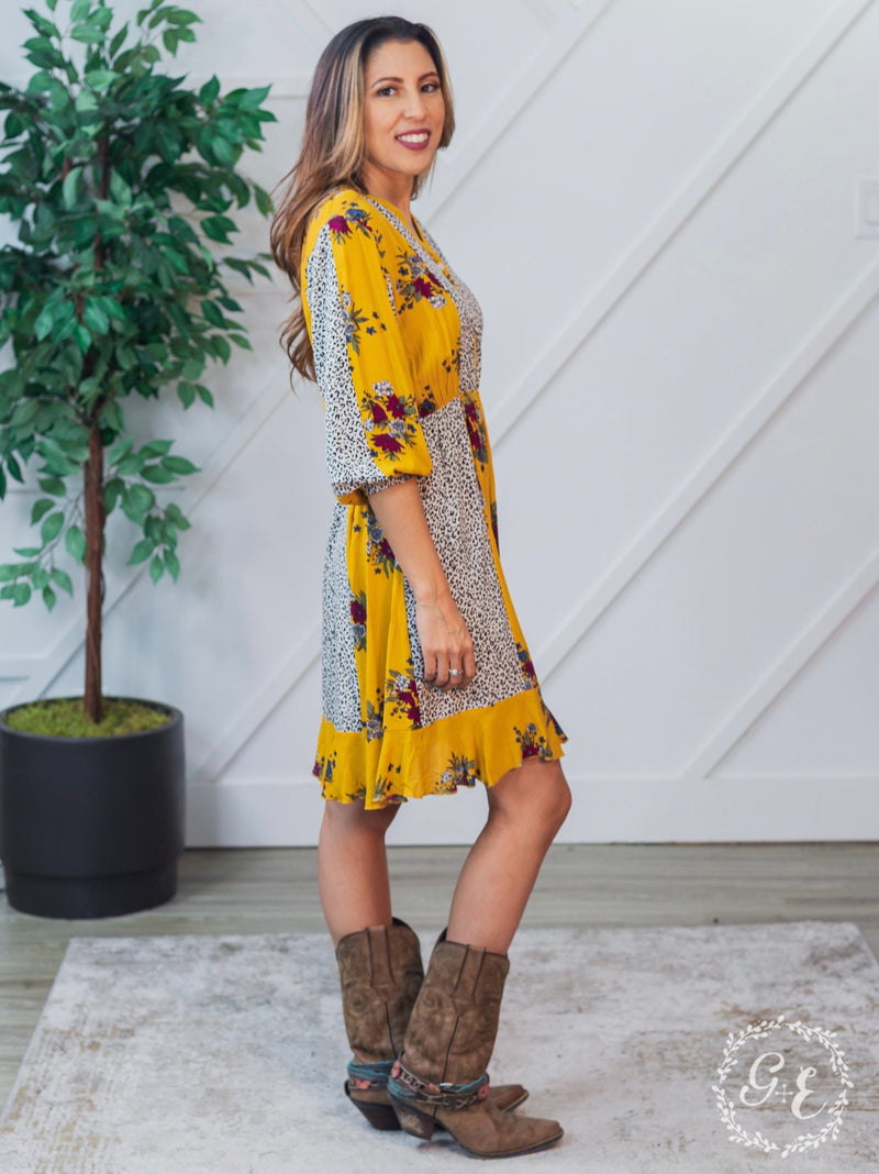 Boho Rhapsody Mustard and Leopard Dress