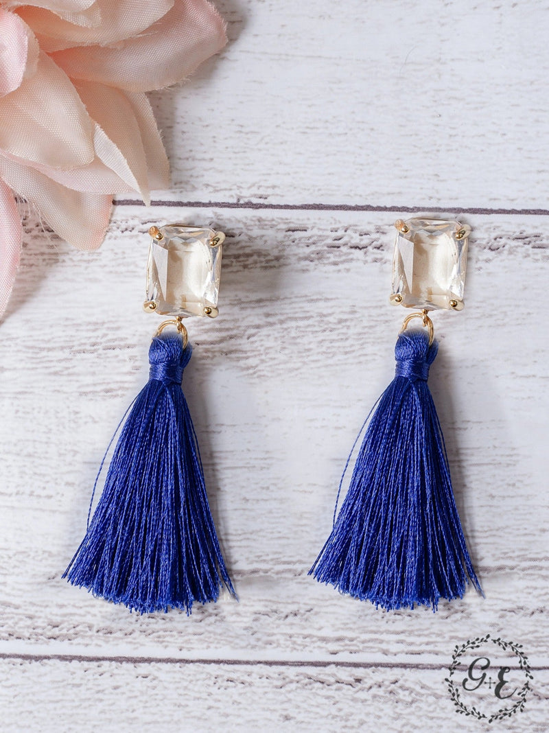 LOVE NOTES ROYAL BLUE TASSEL STUD EARRINGS