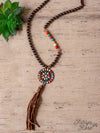 WILD WILD WEST RAINBOW SQUASH BLOSSOM TASSEL PENDANT ON A COPPER NAVAJO PEARL NECKLACE