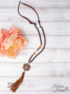 WILD WILD WEST RAINBOW SQUASH BLOSSOM TASSEL PENDANT ON A COPPER NAVAJO PEARL NECKLACE