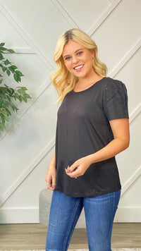 Nothing But Chic Eyelet Puff Sleeve Blouse, Black