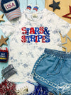 Stars & Stripes on White Marble Crew Neck Tee