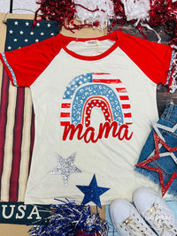 Mama Patriotic Rainbow Tee