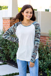 White Longsleeve Tee with Camo Print Sleeves