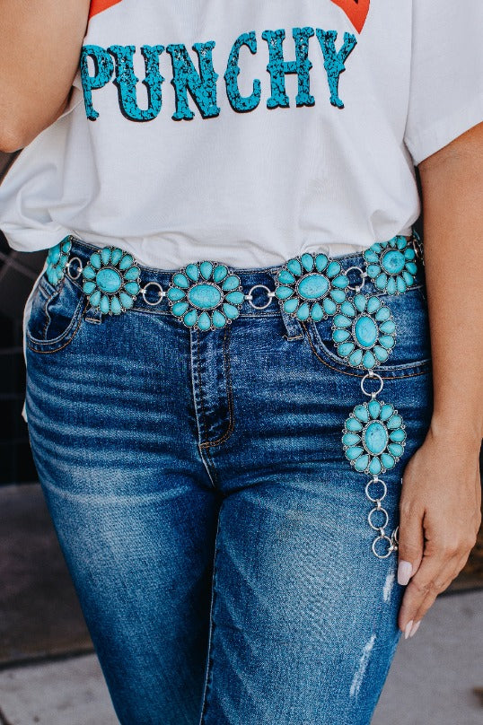 Ride For The Brand Darlin' Turquoise Floral Concho Link Belt Plus