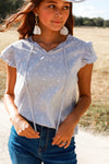 Total Cutie Blue Ruffle Top with Lace