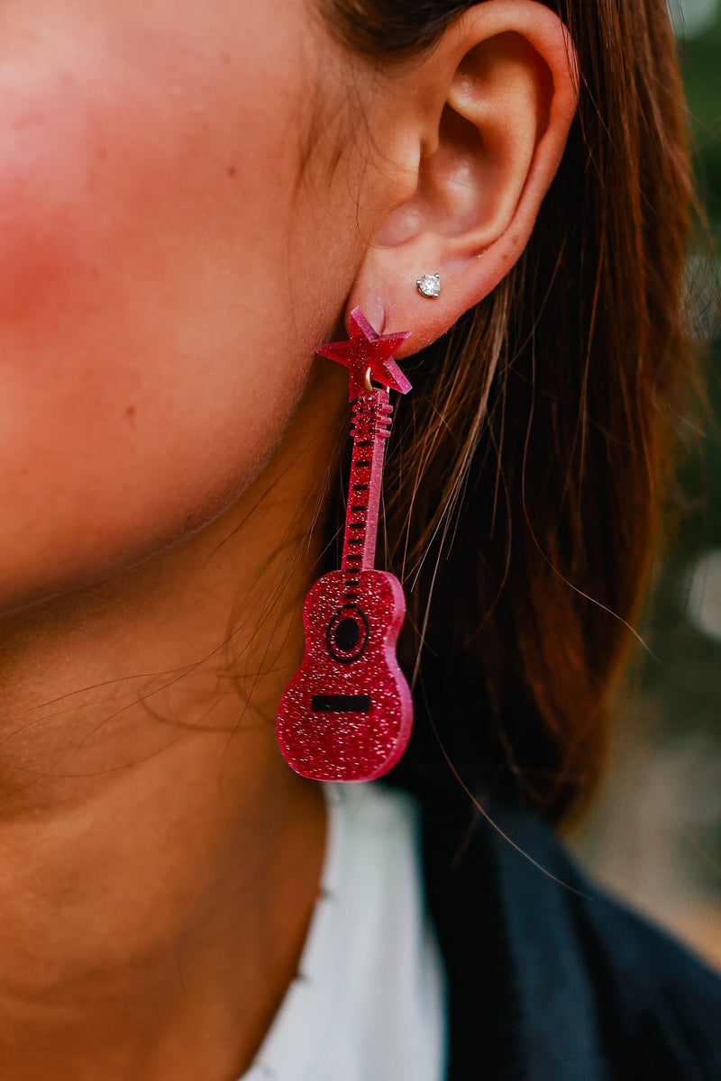 Nashville Star Guitar Earrings in Pink