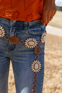 Forever Chasing Cowboys Copper Cream Floral Concho Link Belt