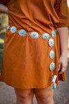 She Is Fearless Floral Silver Concho Link Belt