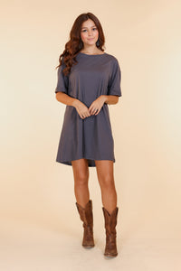 Fringe T-Shirt Dress, Grey