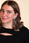 Ace-High Stoned Rectangle Earrings with Flower Stud, Cream