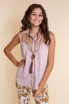 Sleeveless Satin Fringe Top, Pastel